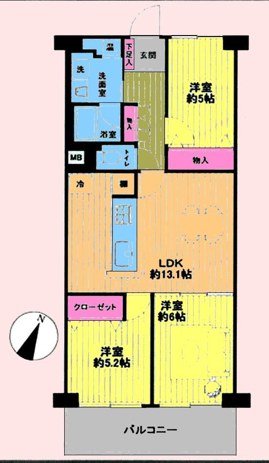 Floor plan. 3LDK, Price 10.9 million yen, Footprint 67.2 sq m , Balcony area 7.84 sq m