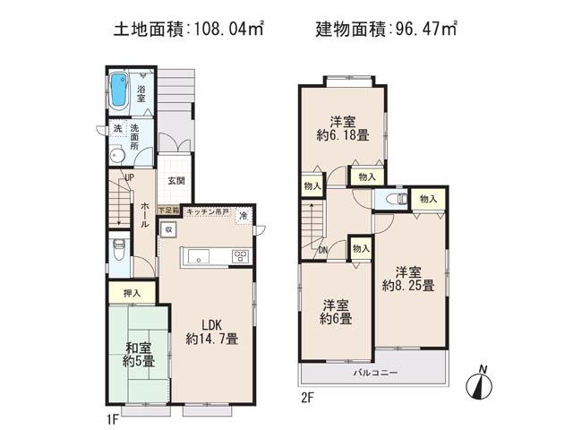 Floor plan. (A Building), Price 31,300,000 yen, 4LDK, Land area 108.04 sq m , Building area 96.47 sq m