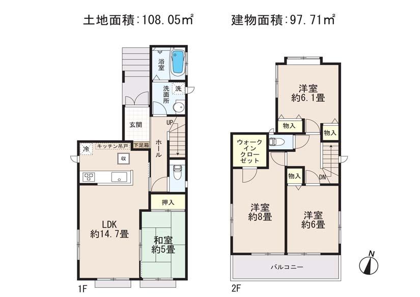 Floor plan. (E Building), Price 29,800,000 yen, 4LDK, Land area 108.05 sq m , Building area 97.71 sq m