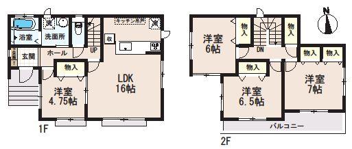 Floor plan. (Building 2), Price 21,800,000 yen, 4LDK, Land area 134.97 sq m , Building area 98.54 sq m