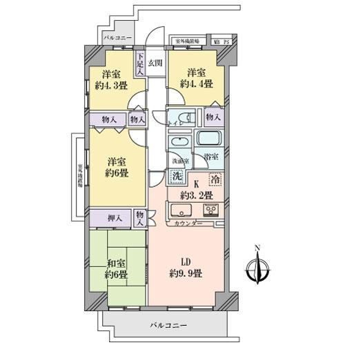 Floor plan. 4LDK, Price 25 million yen, Occupied area 73.16 sq m , Balcony area 9.72 sq m