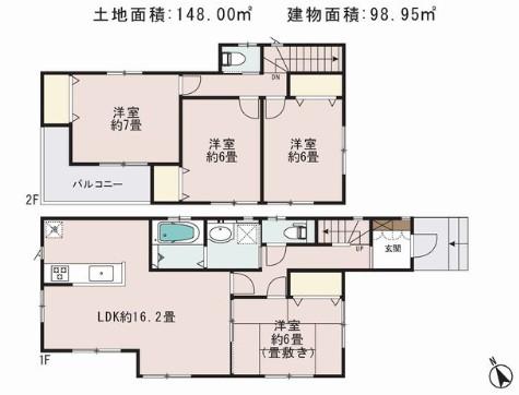 Floor plan. (1 Building), Price 17.4 million yen, 4LDK, Land area 148 sq m , Building area 98.95 sq m