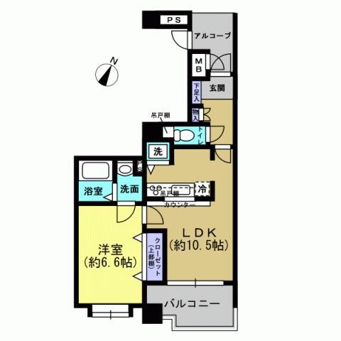 Floor plan. 1LDK, Price 10.9 million yen, Occupied area 41.62 sq m , Balcony area 5.96 sq m