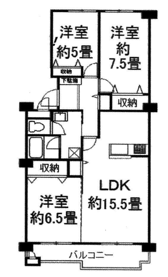 Floor plan. 3LDK, Price 11.9 million yen, Occupied area 76.74 sq m , Balcony area 10.87 sq m
