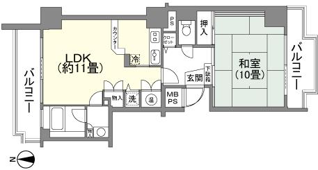 Floor plan. 1LDK, Price 9.5 million yen, Footprint 66.7 sq m , Balcony area 14.88 sq m