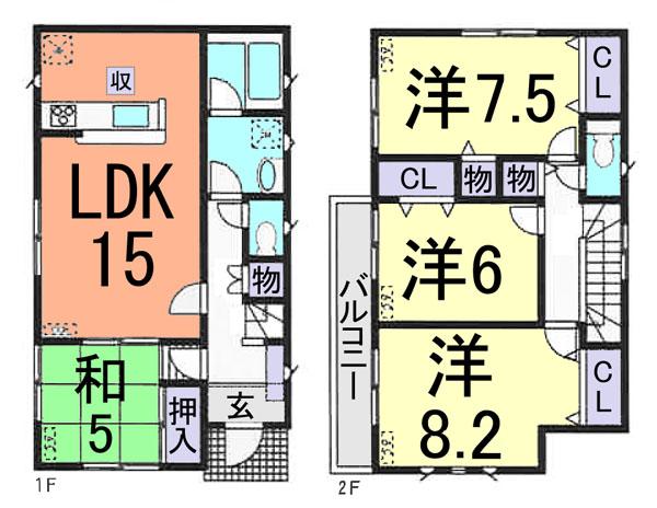Floor plan. (1 Building), Price 21,800,000 yen, 4LDK, Land area 140.04 sq m , Building area 98.01 sq m