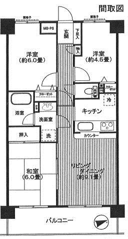 Floor plan. 3LDK, Price 11.3 million yen, Occupied area 61.26 sq m , Balcony area 8.7 sq m