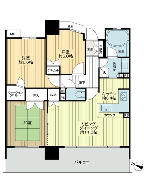 Floor plan. 3LDK, Price 30,800,000 yen, Occupied area 70.38 sq m , Balcony area 15.75 sq m floor plan