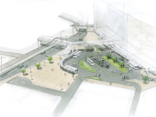 Surrounding environment. Also station square to fly into the station square Rendering buses and taxis in March 2014 is expected to be completed the development.
