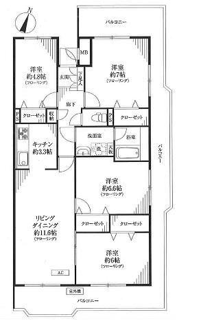 Floor plan. 4LDK, Price 14.8 million yen, Occupied area 85.35 sq m , Balcony area 26.92 sq m