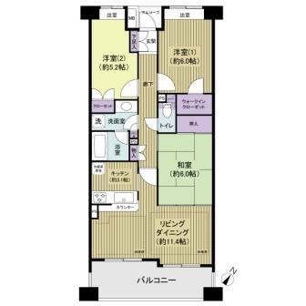 Floor plan. 3LDK, Price 24,800,000 yen, Footprint 71.2 sq m , Balcony area 11.2 sq m   ◆ Western-style 2 is in the room bay window space  ◆ Walk-in closet  ◆ The room is a beautiful state  ◆ Japanese-style room suitable for multi-purpose space