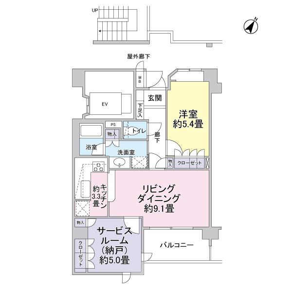 Floor plan. 1LDK + S (storeroom), Price 13.8 million yen, Occupied area 53.61 sq m , Balcony area 5.95 sq m