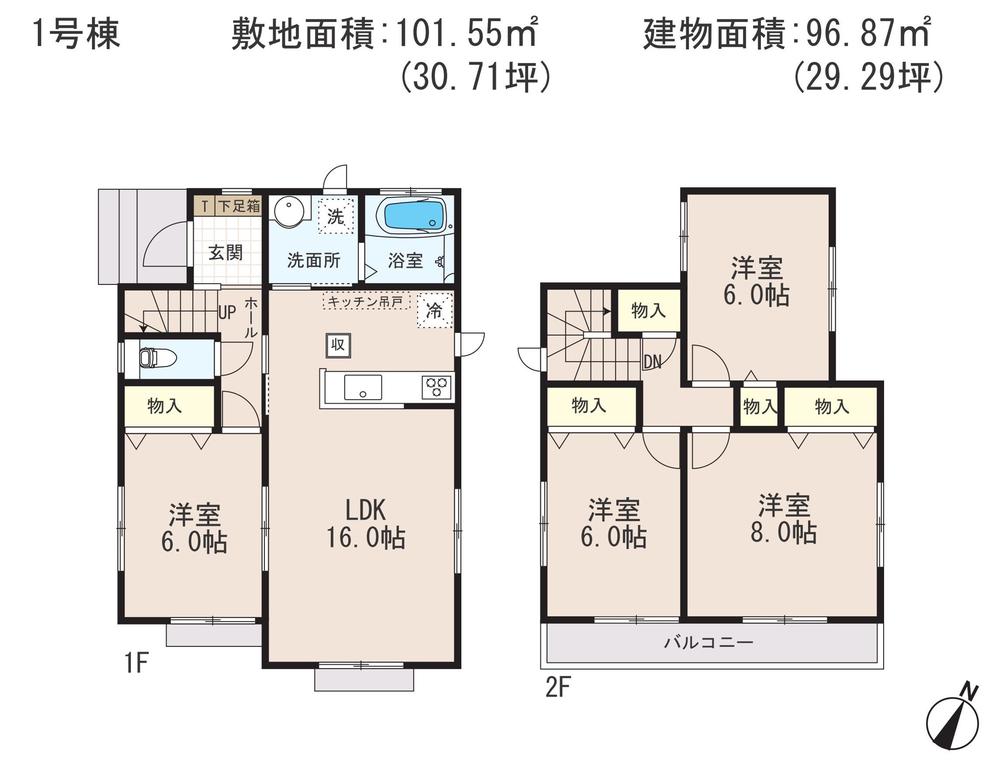 Floor plan. 27,800,000 yen, 4LDK, Land area 101.54 sq m , Building area 96.87 sq m 2F toilet option Allowed!