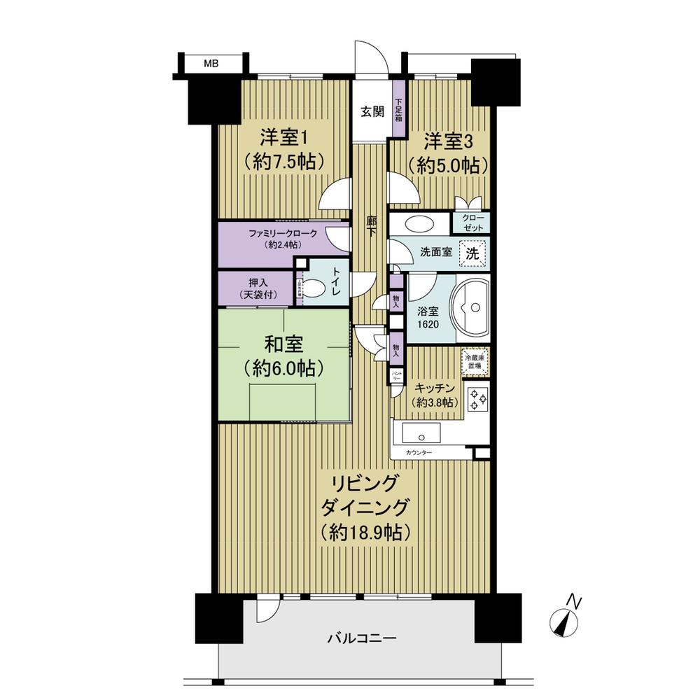 Floor plan. 3LDK, Price 32,800,000 yen, Footprint 90.3 sq m , Balcony area 14 sq m