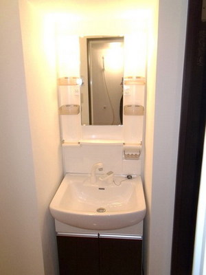 Washroom. Busy is a wash basin with a convenient shower dresser in the morning