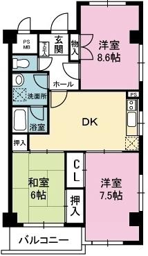 Floor plan. 3DK, Price 12.8 million yen, Occupied area 66.48 sq m , Balcony area 5.4 sq m