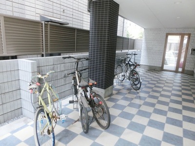 Parking lot. Bicycle parking space is here.