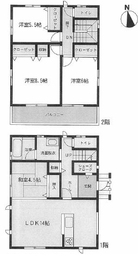 Floor plan. 20.8 million yen, 4LDK, Land area 145.08 sq m , Come in handy in the housing such as building area 98.54 sq m shoes and golf bag, Shoes cloak!