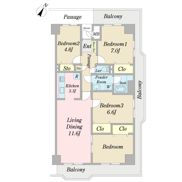 Floor plan. 4LDK, Price 14.8 million yen, Occupied area 85.35 sq m , Balcony area 26.92 sq m