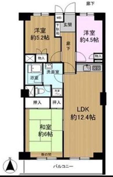 Floor plan. 3LDK, Price 9.8 million yen, Occupied area 67.37 sq m , It is easy-to-use floor plan of the balcony area 7.2 sq m 3LDK.