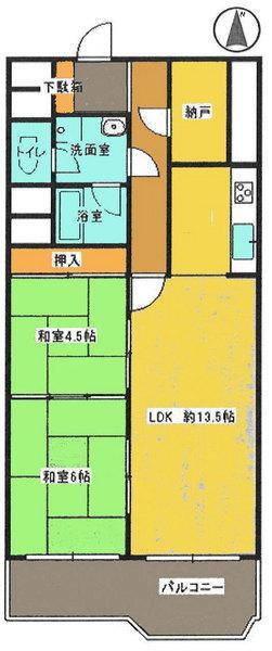 Floor plan. 2LDK+S, Price 6.8 million yen, Footprint 60.5 sq m , Balcony area 6.43 sq m