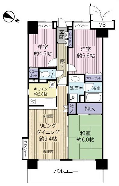Floor plan. 3LDK, Price 20.8 million yen, Occupied area 62.24 sq m , Balcony area 10.62 sq m easy-to-use floor plan!