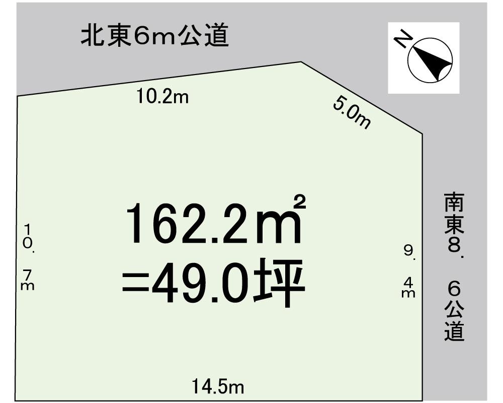 Compartment figure. Land price 13.5 million yen, Corner lot of land area 162.26 sq m about 49 square meters