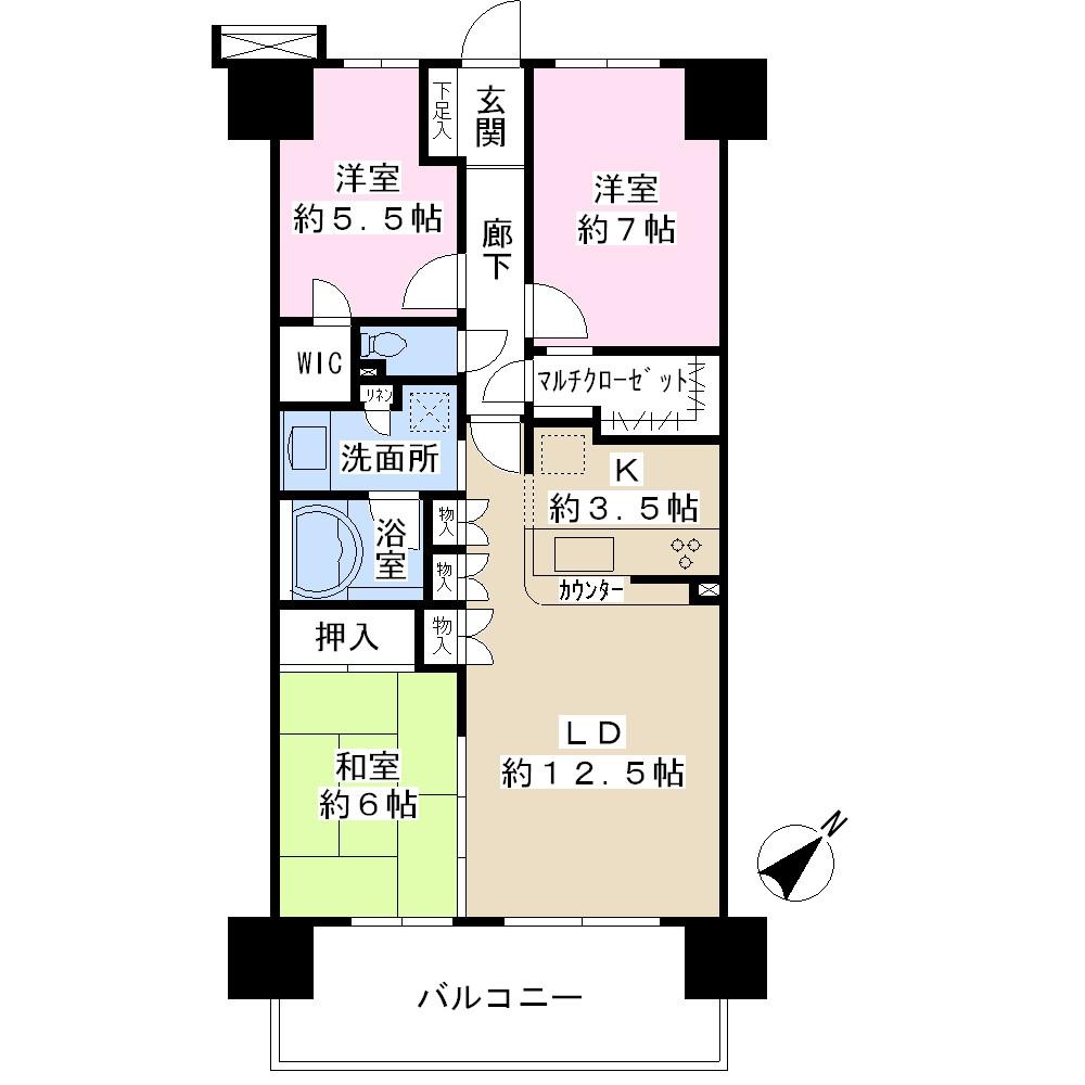 Floor plan. 3LDK, Price 22,800,000 yen, Occupied area 78.08 sq m , Balcony area 12.8 sq m