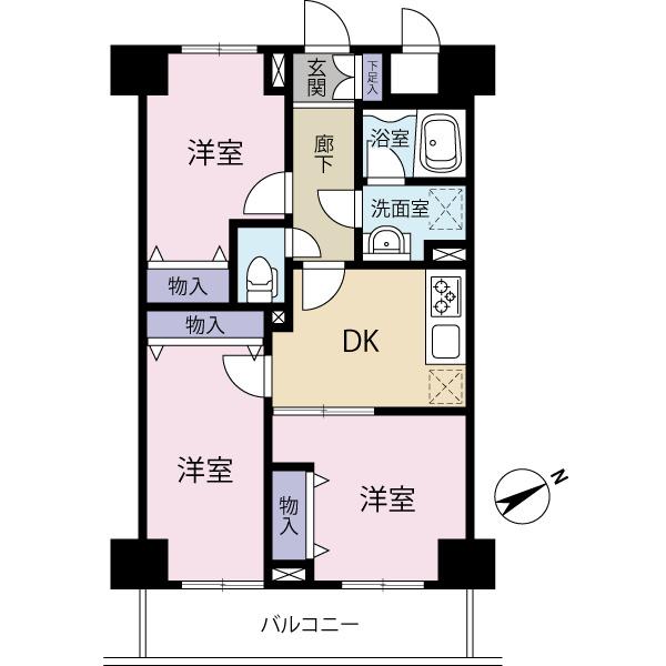 Floor plan. 3DK, Price 13.5 million yen, Footprint 50.4 sq m , Balcony area 5.44 sq m popular of all Western-style!
