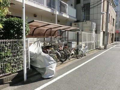 Parking lot. Bicycle parking lot with a roof