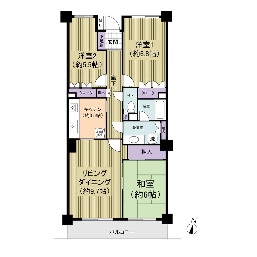 Floor plan. 3LDK, Price 18,800,000 yen, Footprint 72.3 sq m , Balcony area 7.2 sq m