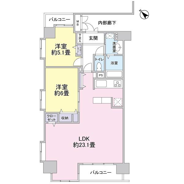 Floor plan. 2LDK, Price 18.9 million yen, Occupied area 70.18 sq m , Balcony area 7.02 sq m