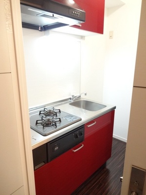 Kitchen. Red color of the kitchen, It will be the accent of the room! 