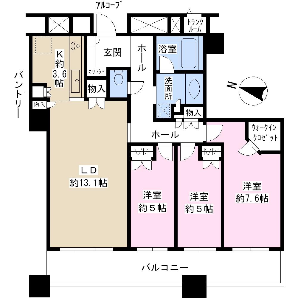 Floor plan. 3LDK, Price 42,900,000 yen, Occupied area 80.75 sq m , Balcony area 14.26 sq m