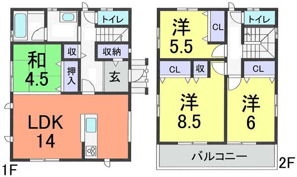 Floor plan. 19,800,000 yen, 4LDK, Land area 145.08 sq m , Building area 98.54 sq m