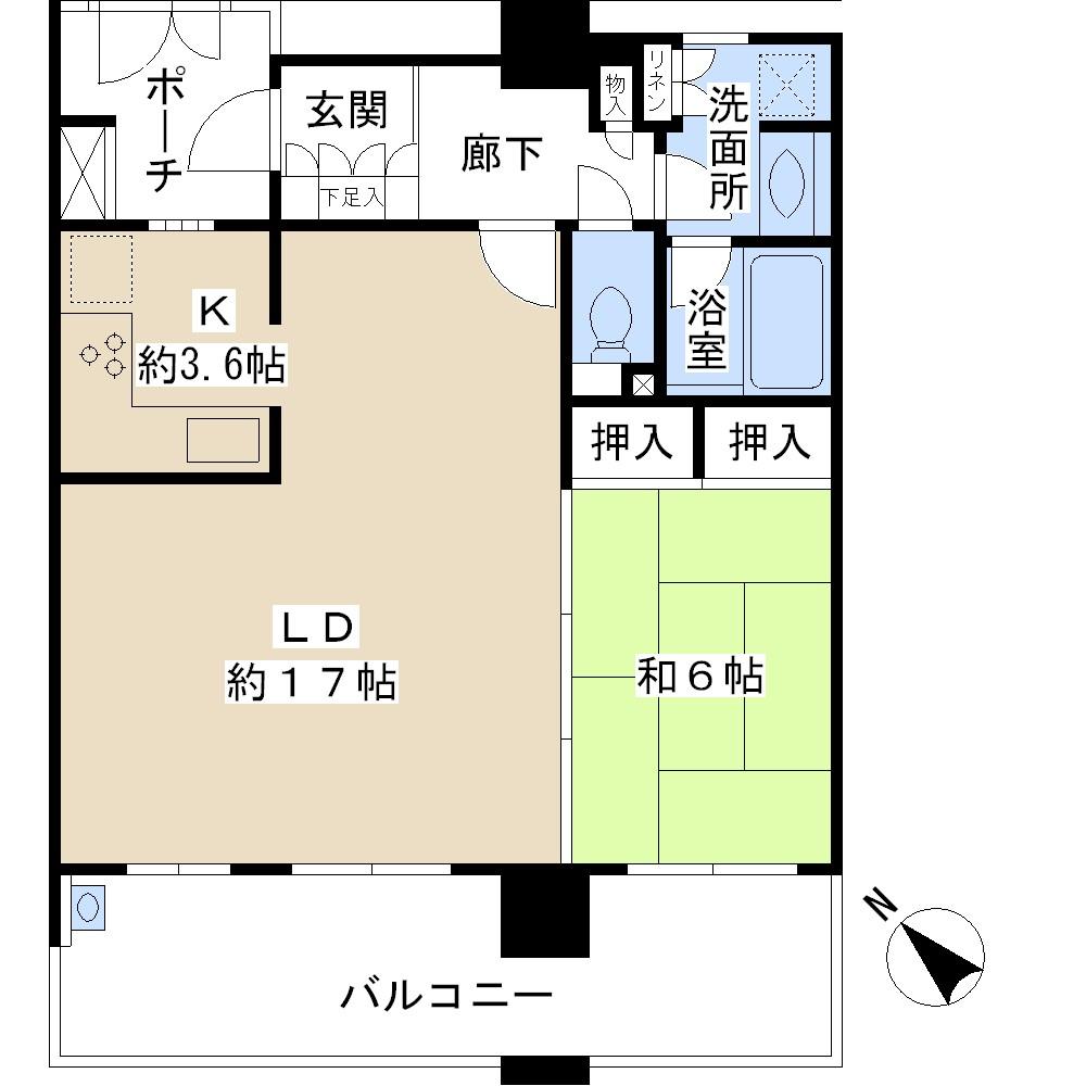 Floor plan. 1LDK, Price 19,950,000 yen, Occupied area 62.37 sq m , Balcony area 15.29 sq m