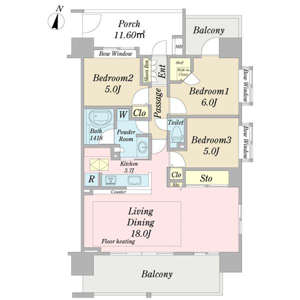 Floor plan. 3LDK, Price 21,990,000 yen, Footprint 80 sq m , Balcony area 19.8 sq m