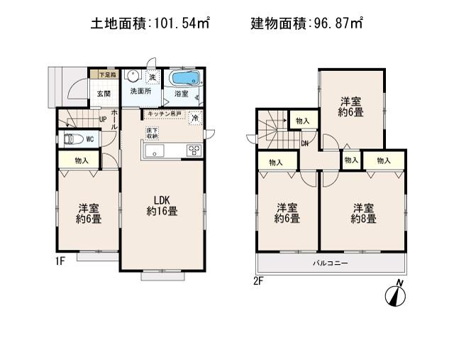 Floor plan. 27,800,000 yen, 4LDK, Land area 101.54 sq m , Building area 96.87 sq m