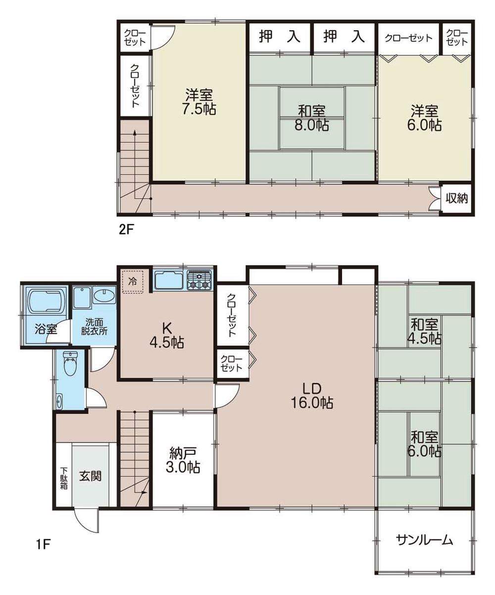 Floor plan. 19,800,000 yen, 5LDK + S (storeroom), Land area 148.09 sq m , Building area 102.45 sq m