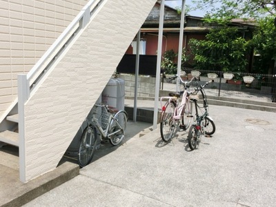 Parking lot. There bicycle parking space