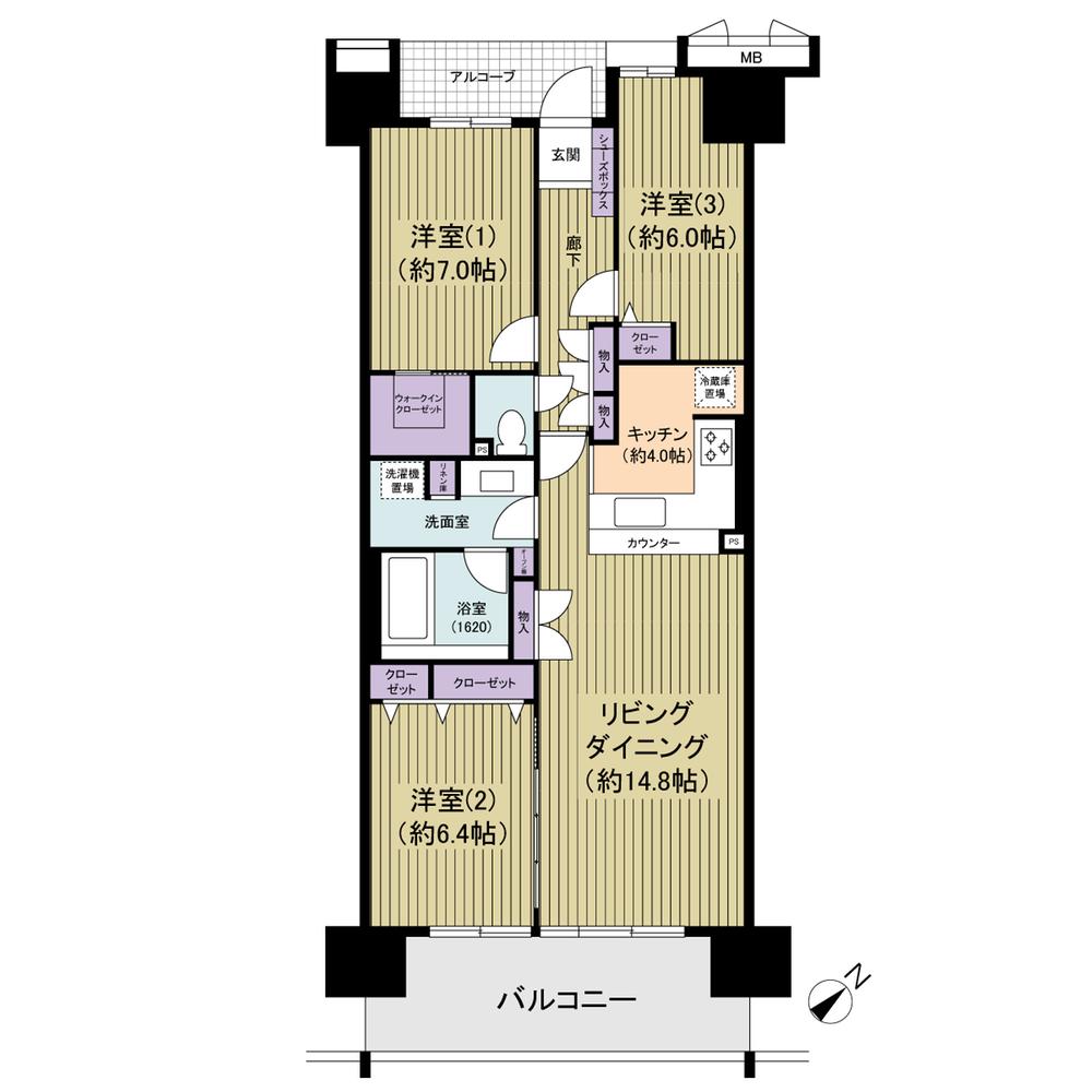 Floor plan. 3LDK, Price 29,800,000 yen, Occupied area 85.16 sq m , Balcony area 12.6 sq m   ■ The room is very beautiful  ■ All room 6 quires more  ■ Storage part, Enhancement  ■ L-shaped kitchen  ■ disposer  ■ IH cooking heater  ■ 24-hour ventilation system  ■ With reheating function, Auto Otobasu  ■ Motion sensors on the entrance part