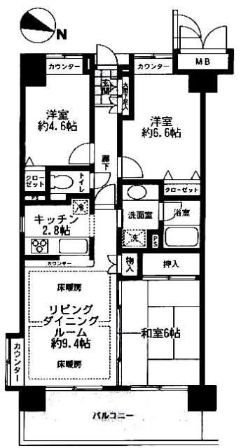 Floor plan. 3LDK, Price 20.8 million yen, Occupied area 62.24 sq m , Balcony area 10.62 sq m