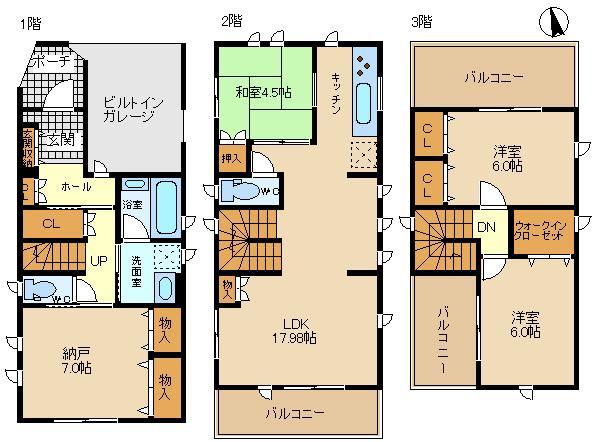 Floor plan. (A Building), Price 44,500,000 yen, 3LDK+S, Land area 81.11 sq m , Building area 121.46 sq m
