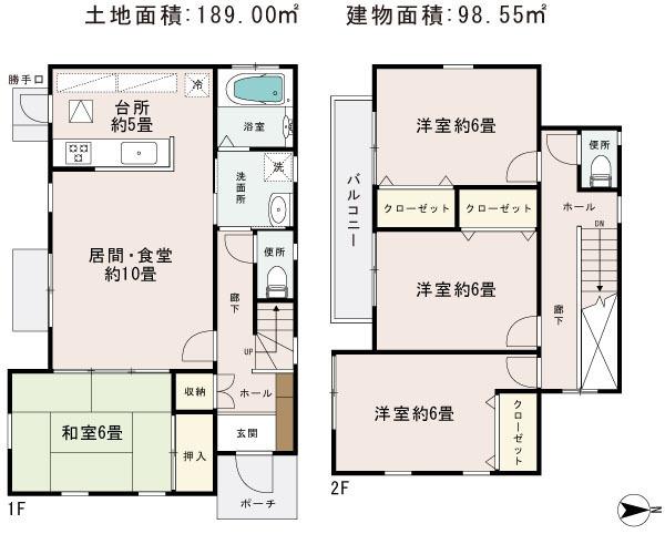 Floor plan. 18,800,000 yen, 4LDK, Land area 189 sq m , Building area 98.55 sq m