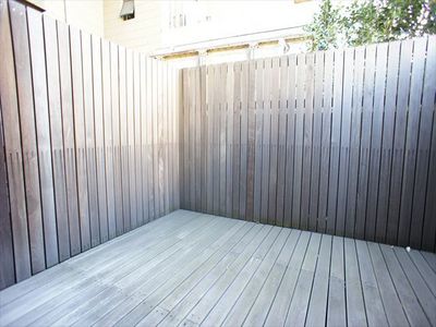 Balcony. This spacious wood balcony.