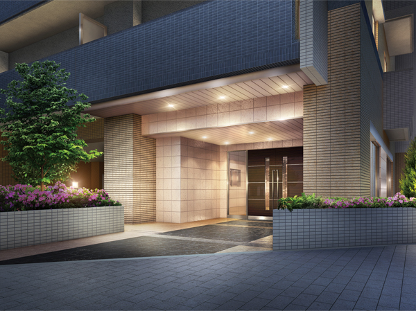 Shared facilities.  [Entrance approach Rendering] Hospitality the people who live, Entrance approach invites comfortably the visitors. We began to create a graceful Yingbin space of the contest of quaint material has a strong presence.