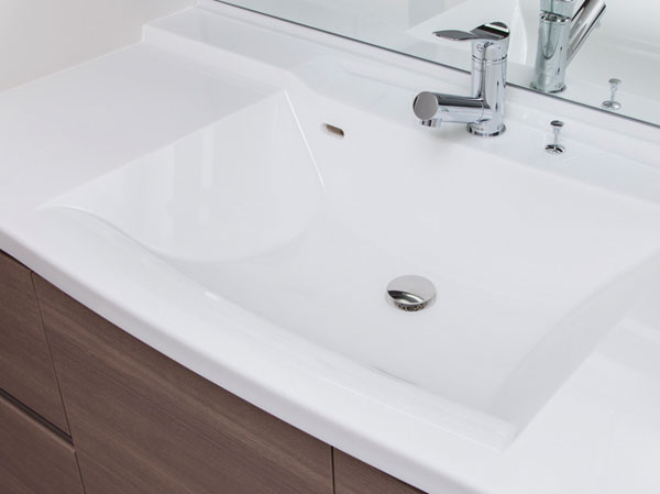 Bathing-wash room.  [Bowl-integrated basin counter] In a shape that eliminates the seams of the wash bowl, With less dirt, Also easy day-to-day care.