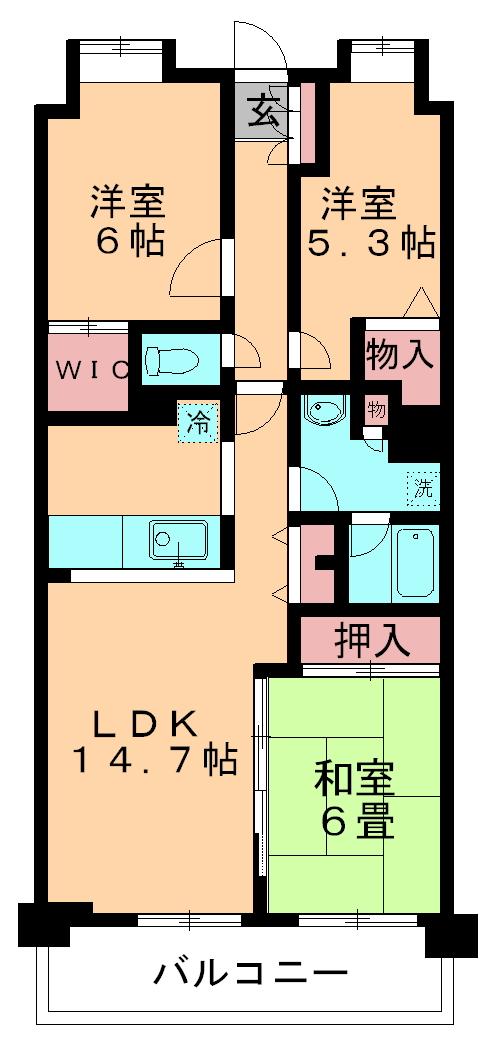 Floor plan. 3LDK, Price 15.8 million yen, Occupied area 69.25 sq m , Balcony area 9.94 sq m
