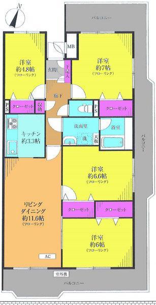 Floor plan. 4LDK, Price 14.8 million yen, Occupied area 85.35 sq m , Balcony area 26.92 sq m