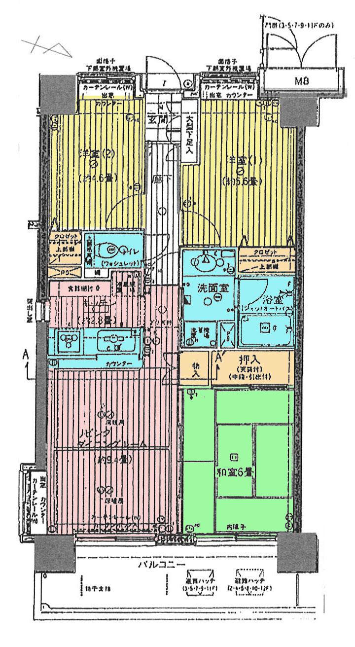 Floor plan. 3LDK, Price 20.8 million yen, Occupied area 62.24 sq m , Floor plan of the balcony area 10.62 sq m southeast-facing angle room